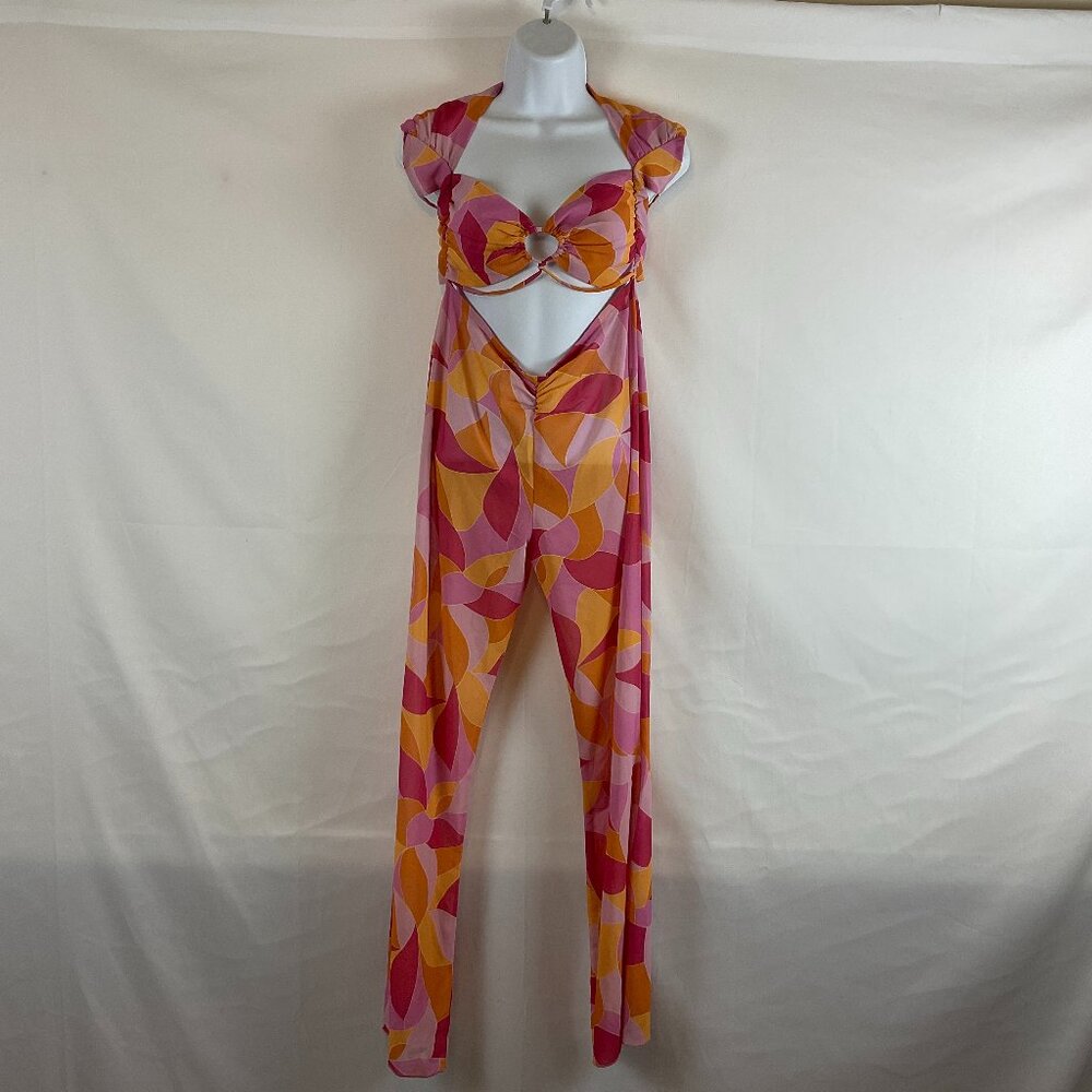 Lovers & Friends Cut-Out Jumpsuit S Pink Orange Mauve Print